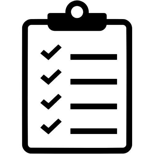Black clipboard checklist icon with checked mark items representing pool inspection tasks.