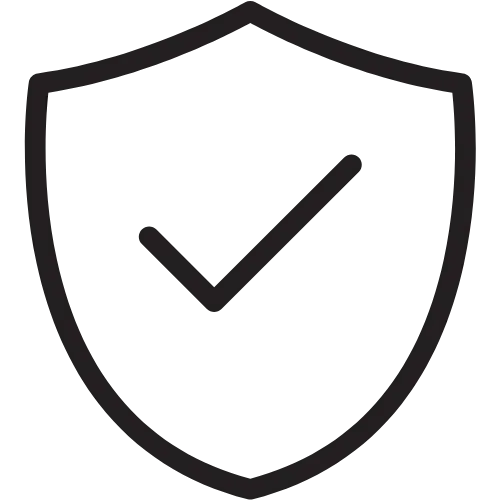 Black outline shield icon containing a checkmark inside.