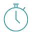 Teal line art icon of a stopwatch timer.
