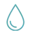 Teal line art icon of a single water droplet.