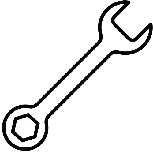 Black line art icon of a combination wrench tool.
